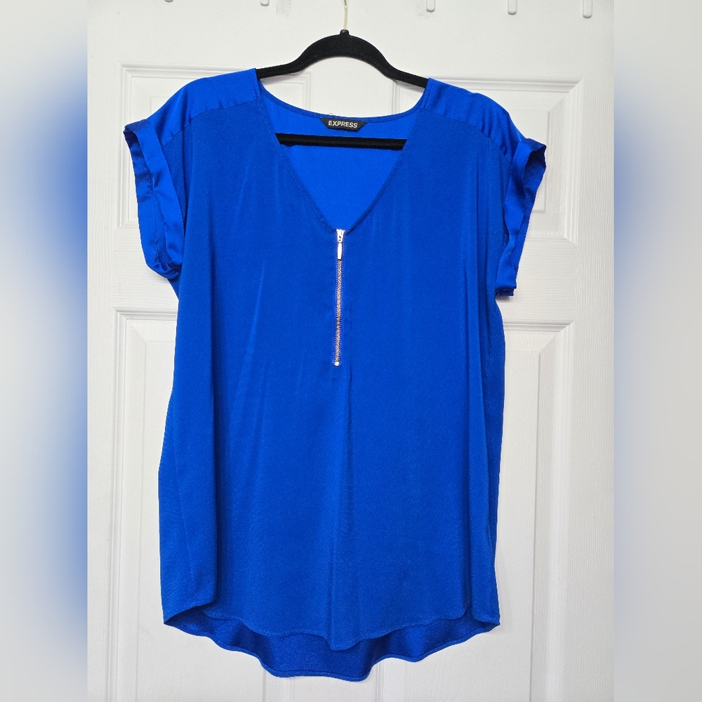 Express Vibrant Blue Cuffed Sleeve Blouse